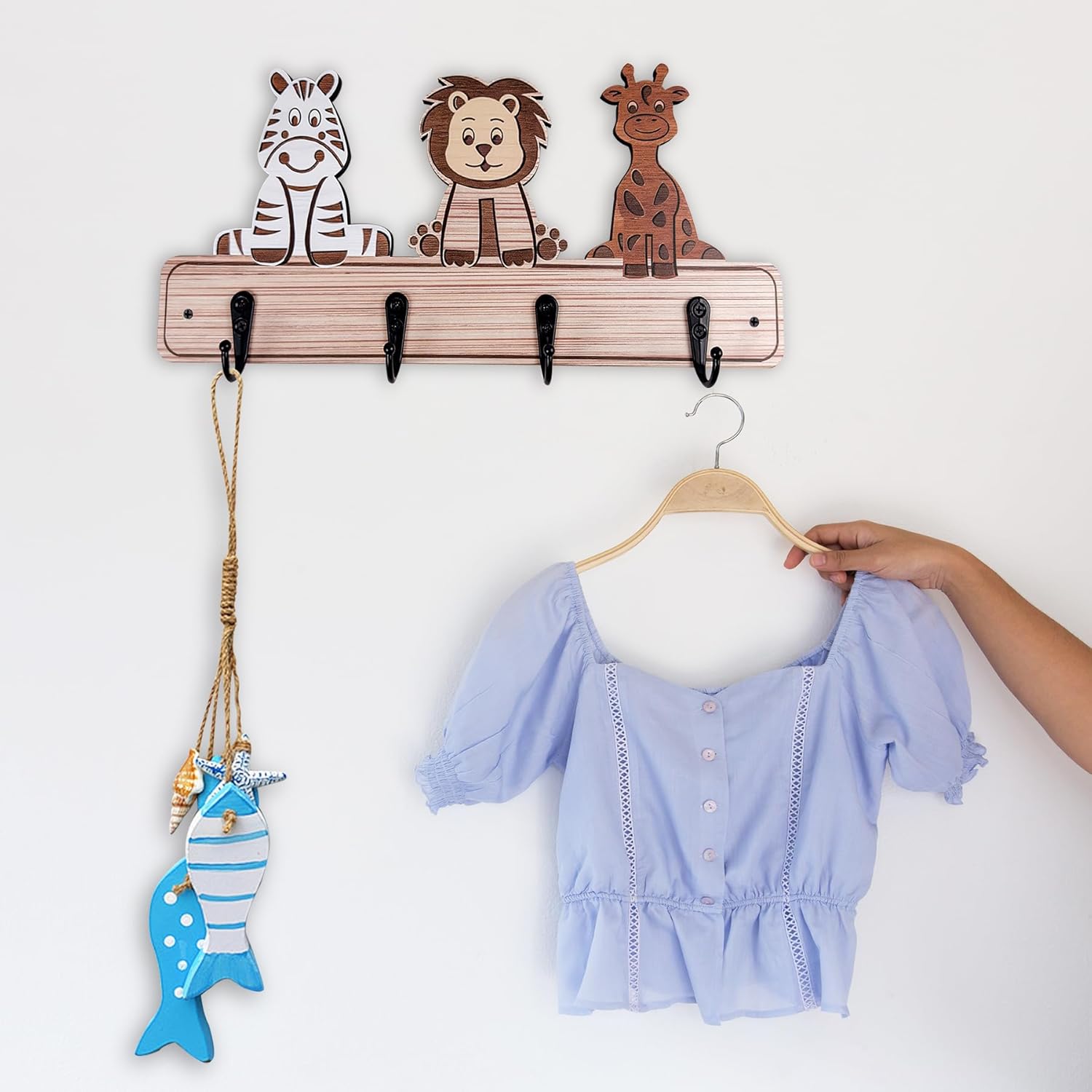 Kids Toddler Coat Hat Rack - 137 Long Wood Animal Hook Wall Mount