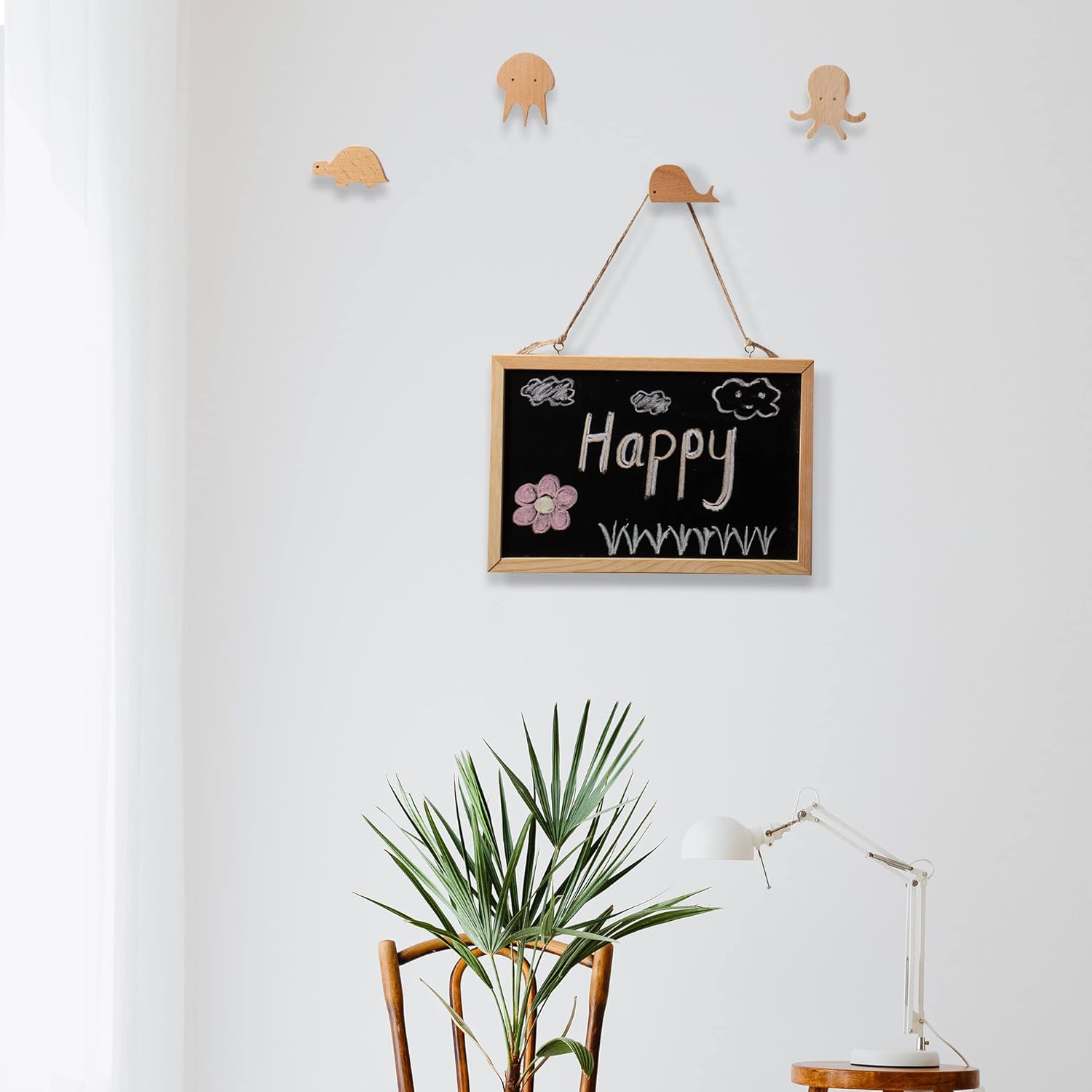 WONQEXZ Set of 4 Wooden Wall Hooks with Cute Sea Animal Designs