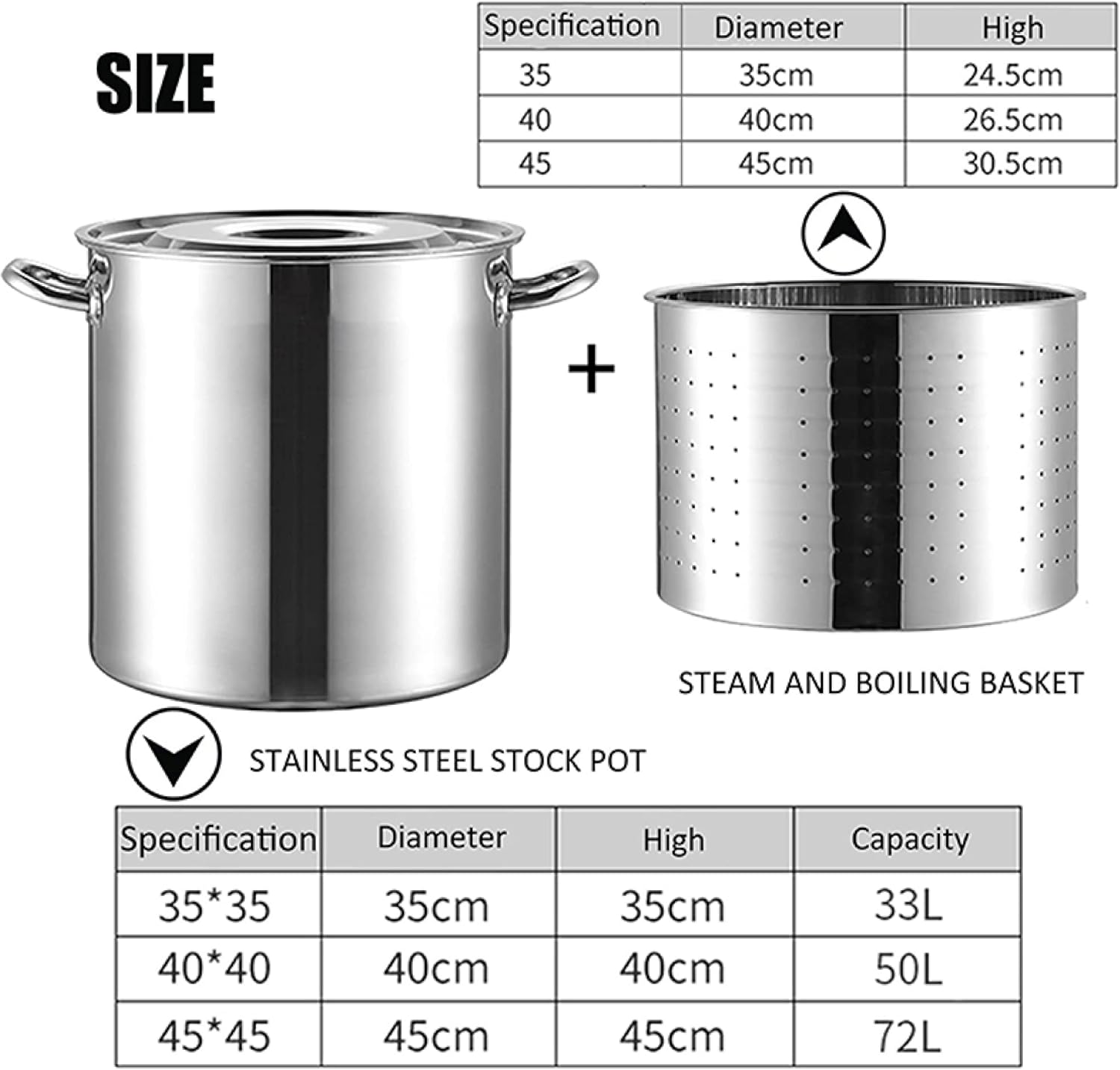 AIZYR 35x35cm Stainless Steel Stockpot with Strainer Basket