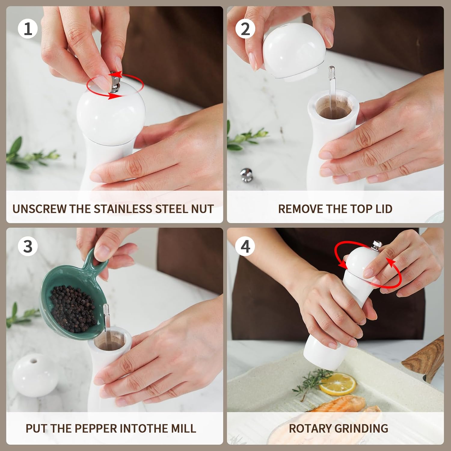 SHIKORI Wooden Salt and Pepper Mills Set with Adjustable Coarseness