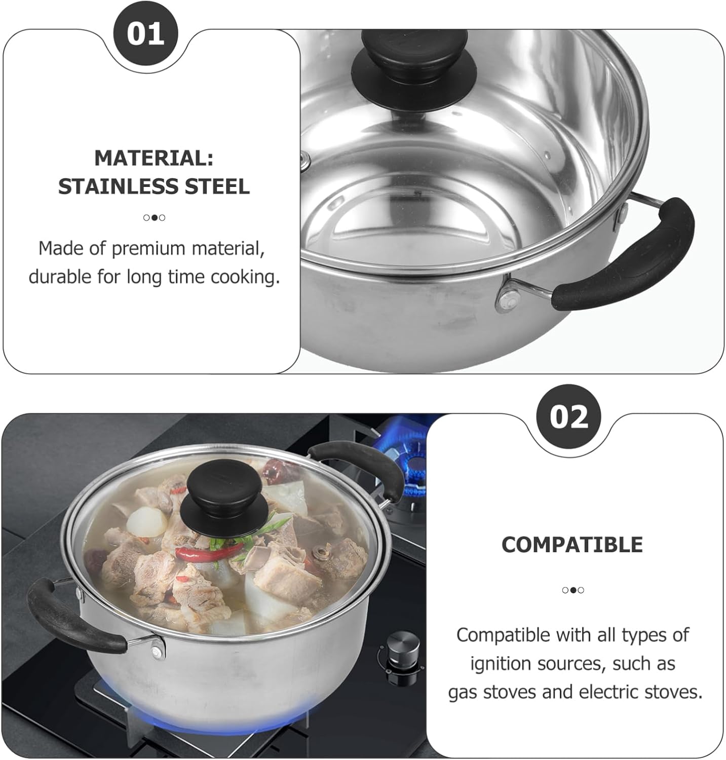 Zerodeko Stainless Steel Steamer Pot with Lid for Induction