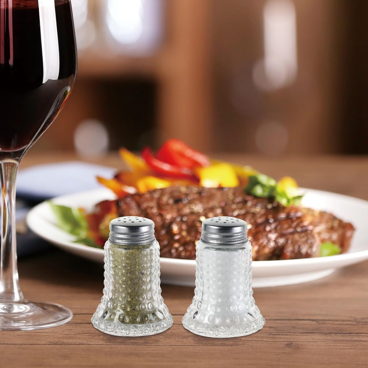 Wongblee Salt Pepper Shaker Glass Set Retro Hobnail Design