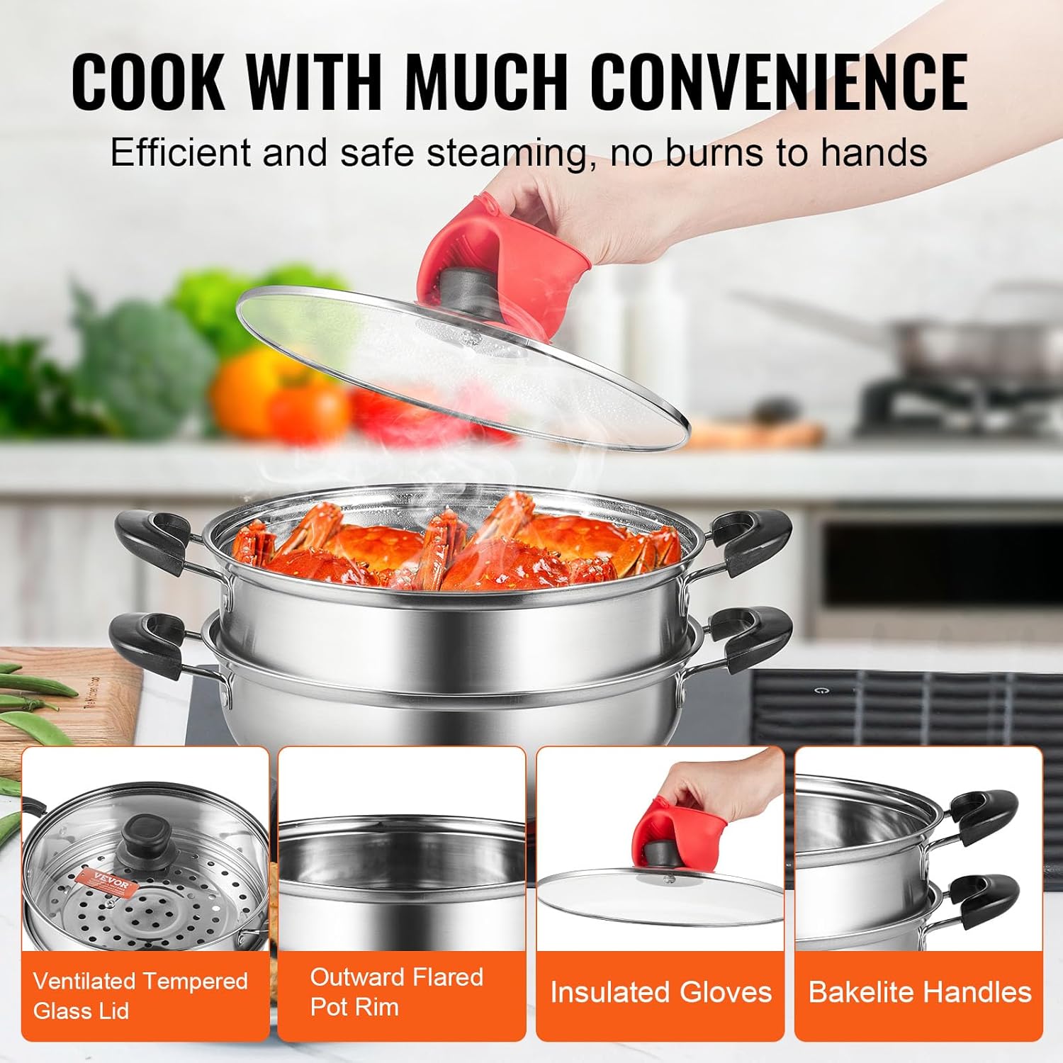 VEVOR 11in Steamer Pot Set with 3QT Stock Pot and Steamer Cloth