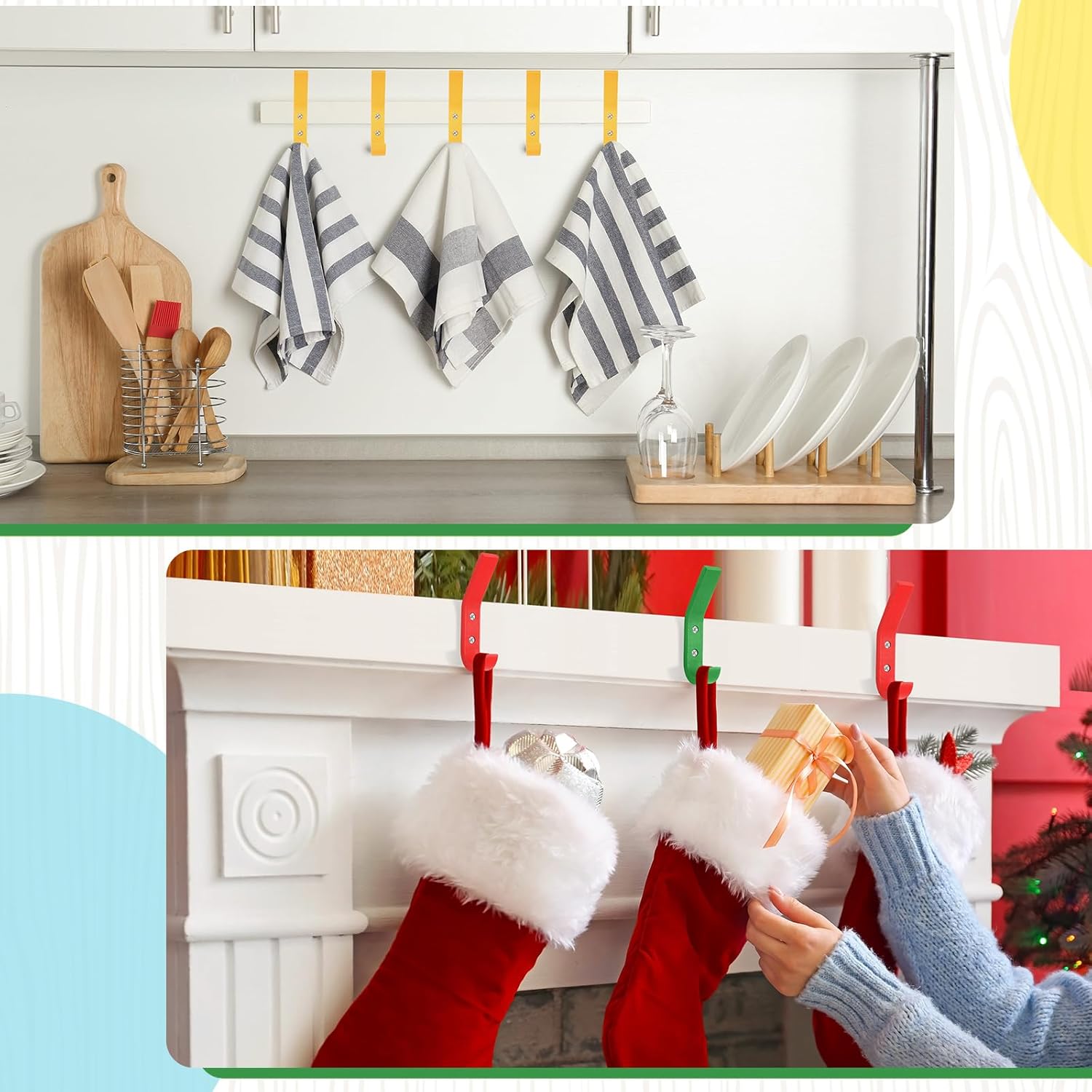12 Pack Colorful Kids Wood Coat Hooks