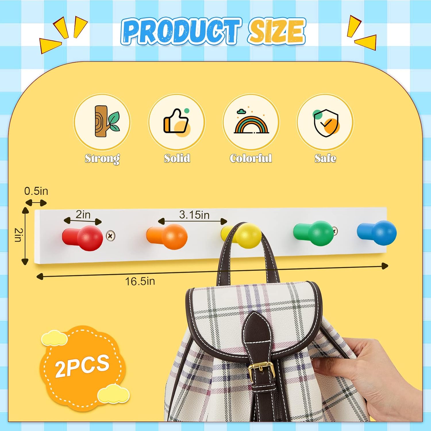Yousoontic 2 Pcs Kids Rainbow Coat Hooks Wall Mount