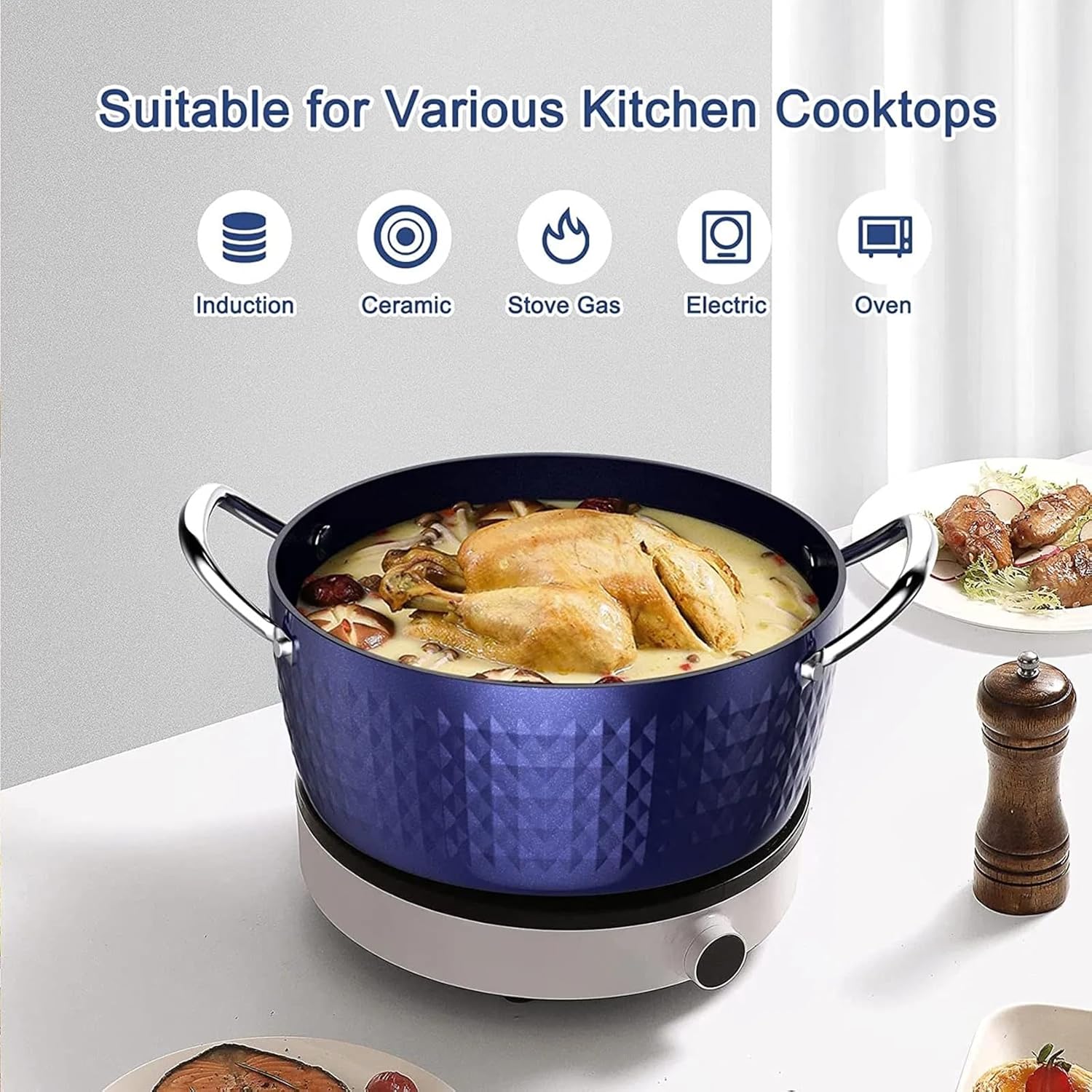 37 Quart Nonstick Stockpot with Lid - Blue Anodized Ceramic Induction Safe