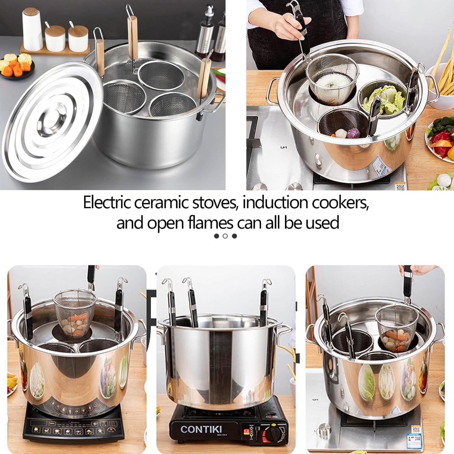 Xgxoz 9-Piece Pasta Cooker Set with 6 Holes and Stainless Steel Lid