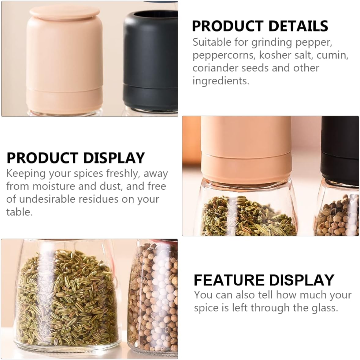 Zerodeko Pepper Grinder Coarseness Adjuster 150ml Glass Mill Set 1