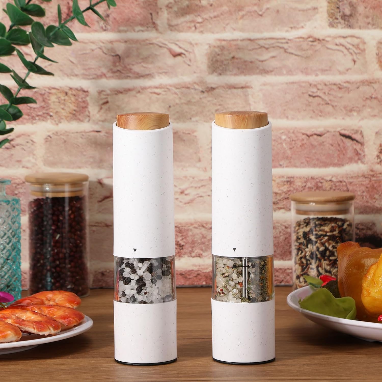 Electric Salt Pepper Grinder Set with LED Light and Spill Proof Base