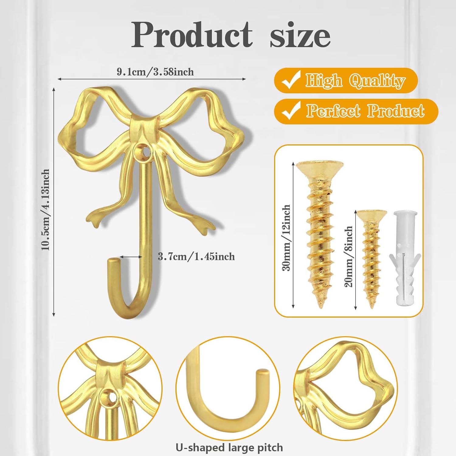 WODEGIFT Large Gold Bow Wall Hooks for Coats