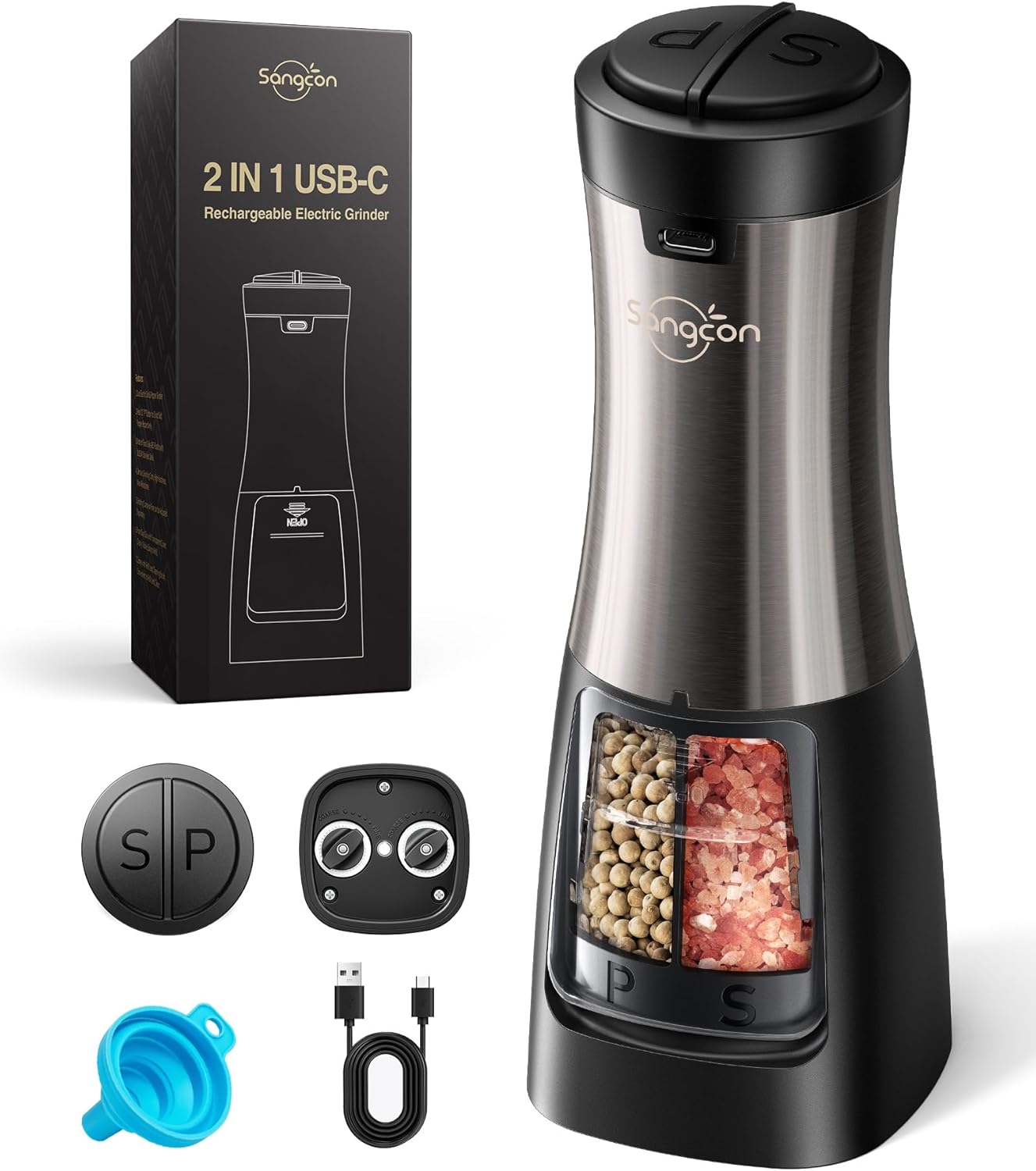 Sangcon 2 in 1 Electric Salt Pepper Grinder Set Shakers 1