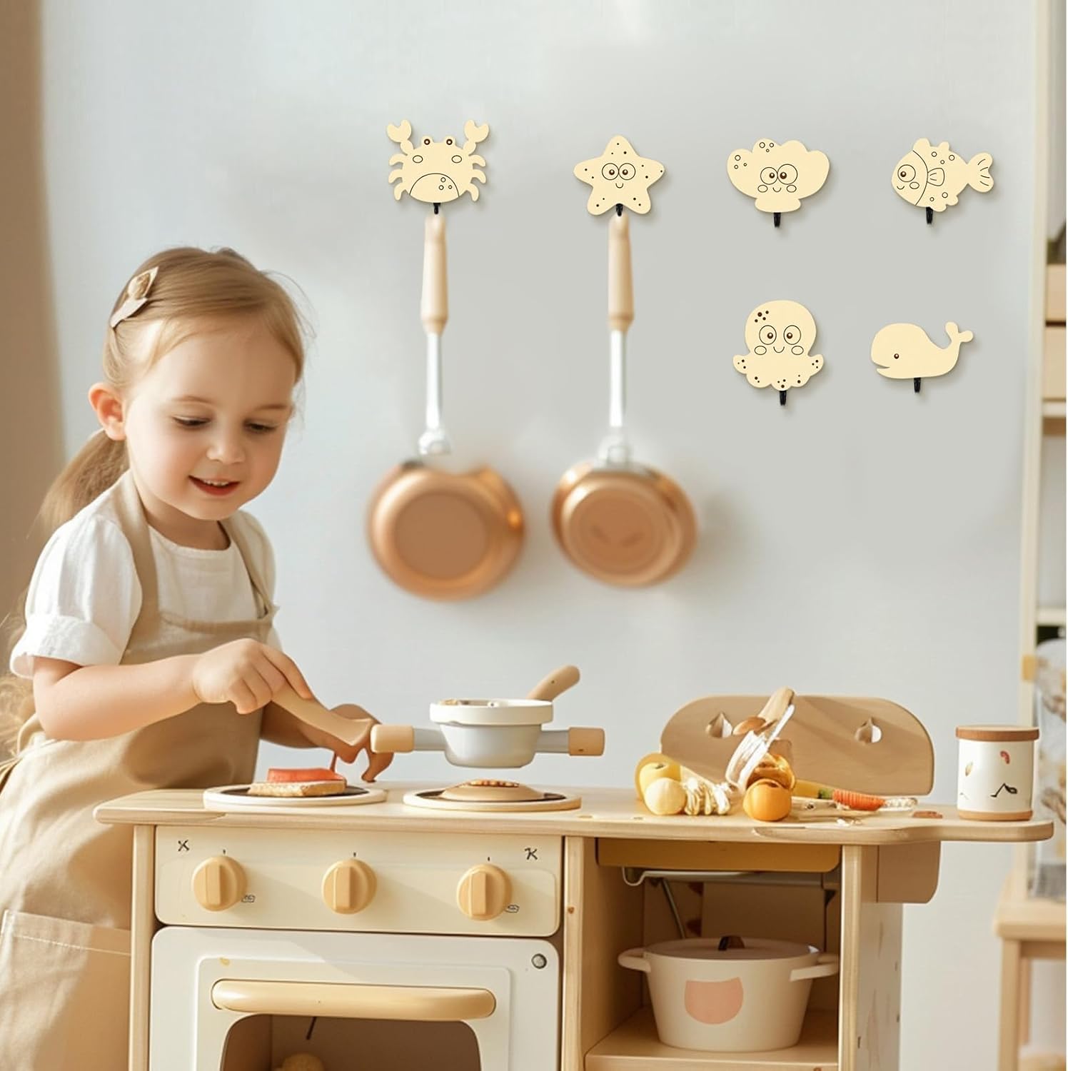 6Pcs Kids Ocean Animal Coat Hooks Wooden Wall Decor