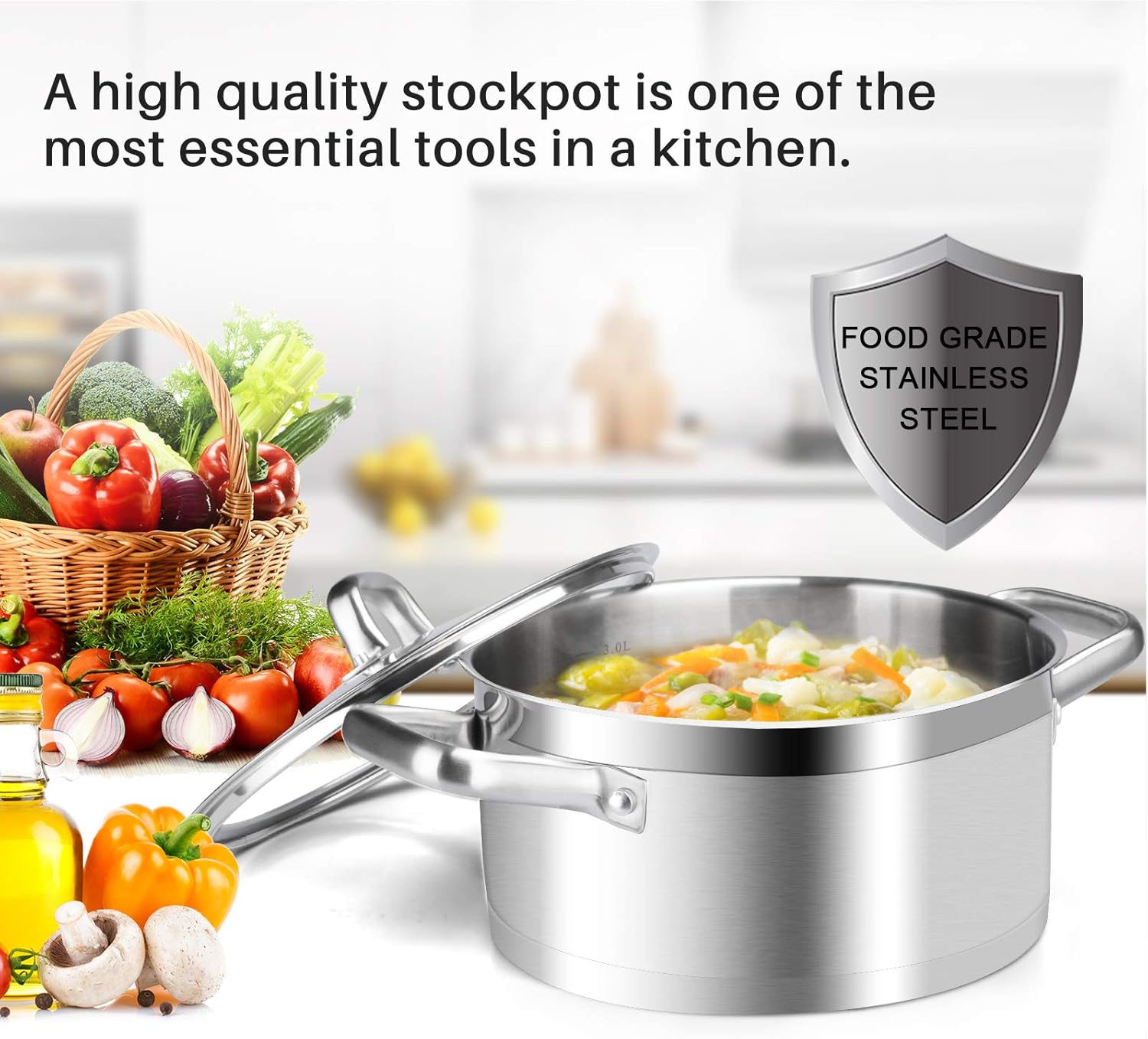 Duxtop 42Qt Stockpot with Glass Lid Induction Ready