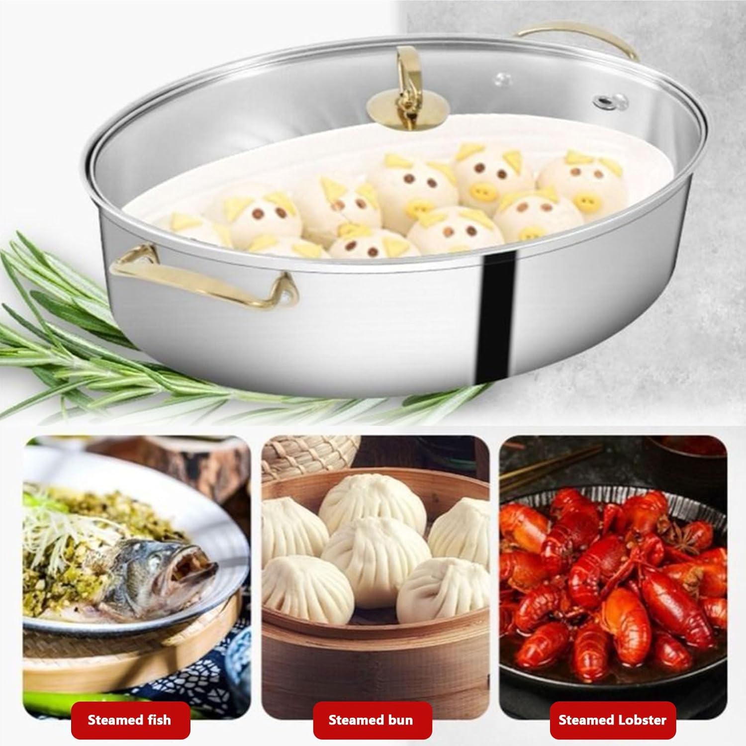 AIZYR 304 Stainless Steel 2 Tier Fish Steamer with Rack Lid