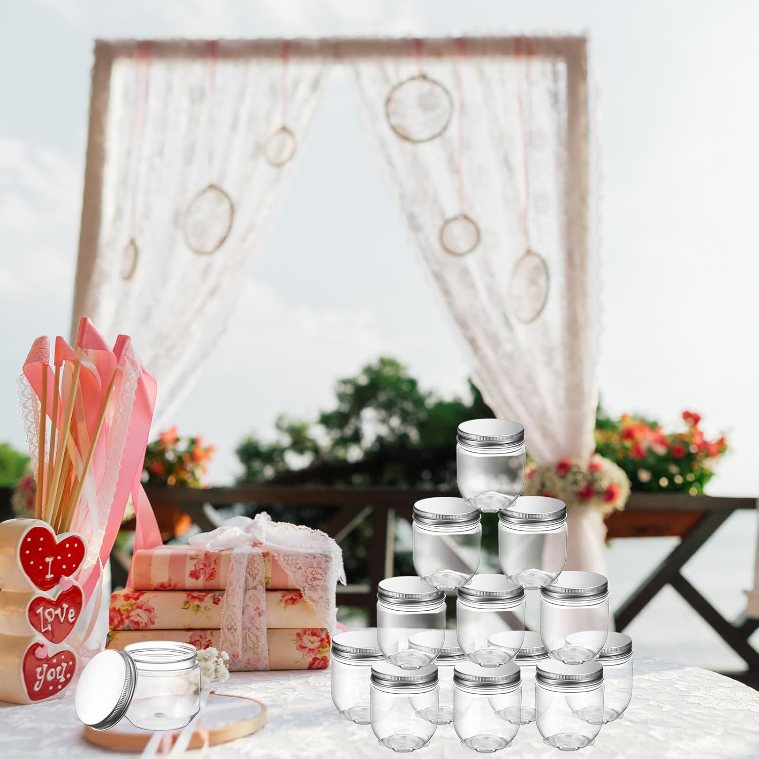 Tanlade 60 Pcs 4 oz Clear Plastic Jars with Lids 1