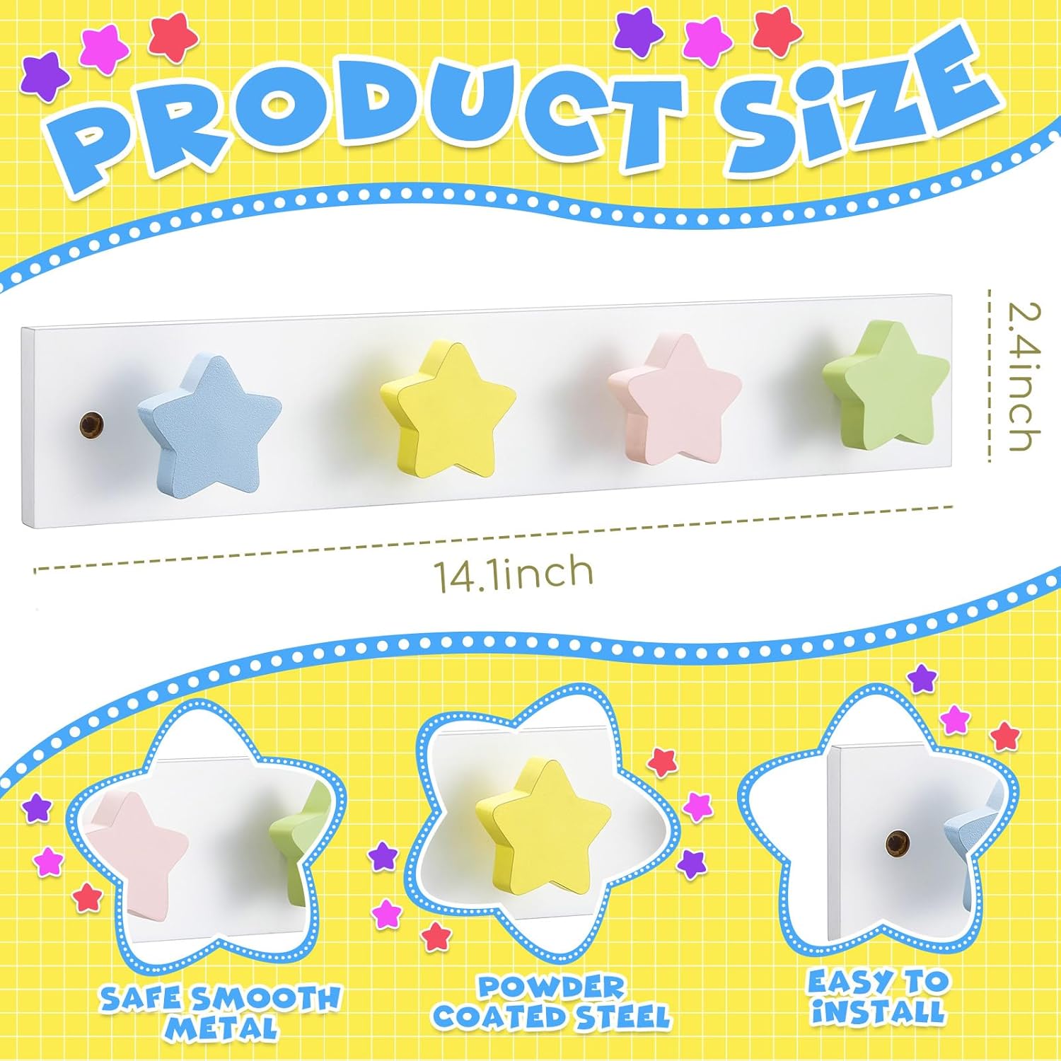 Suzile 2 Pcs Wall Hooks for Kids Coat Rack