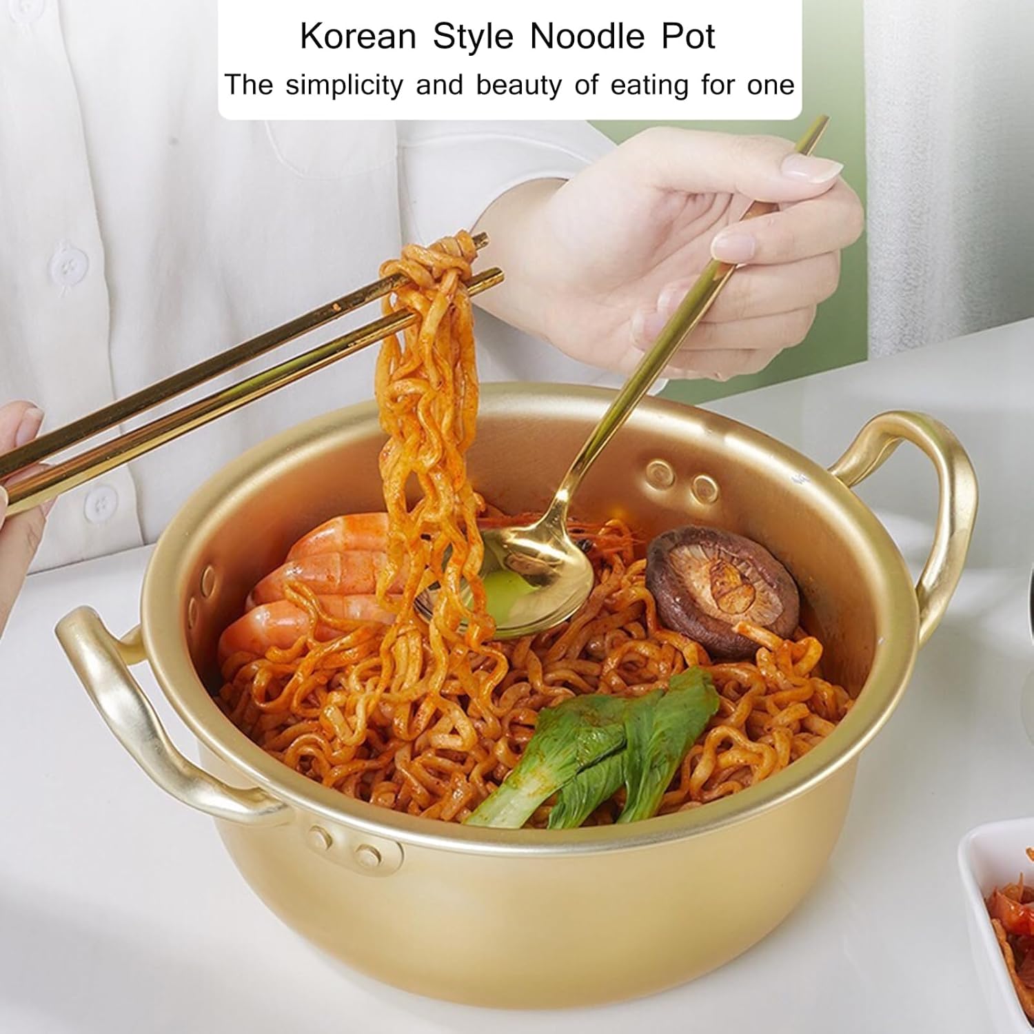 BINGWANG Ramen Cooking Pot 18cm Aluminum Stockpot with Lid and Double Handle