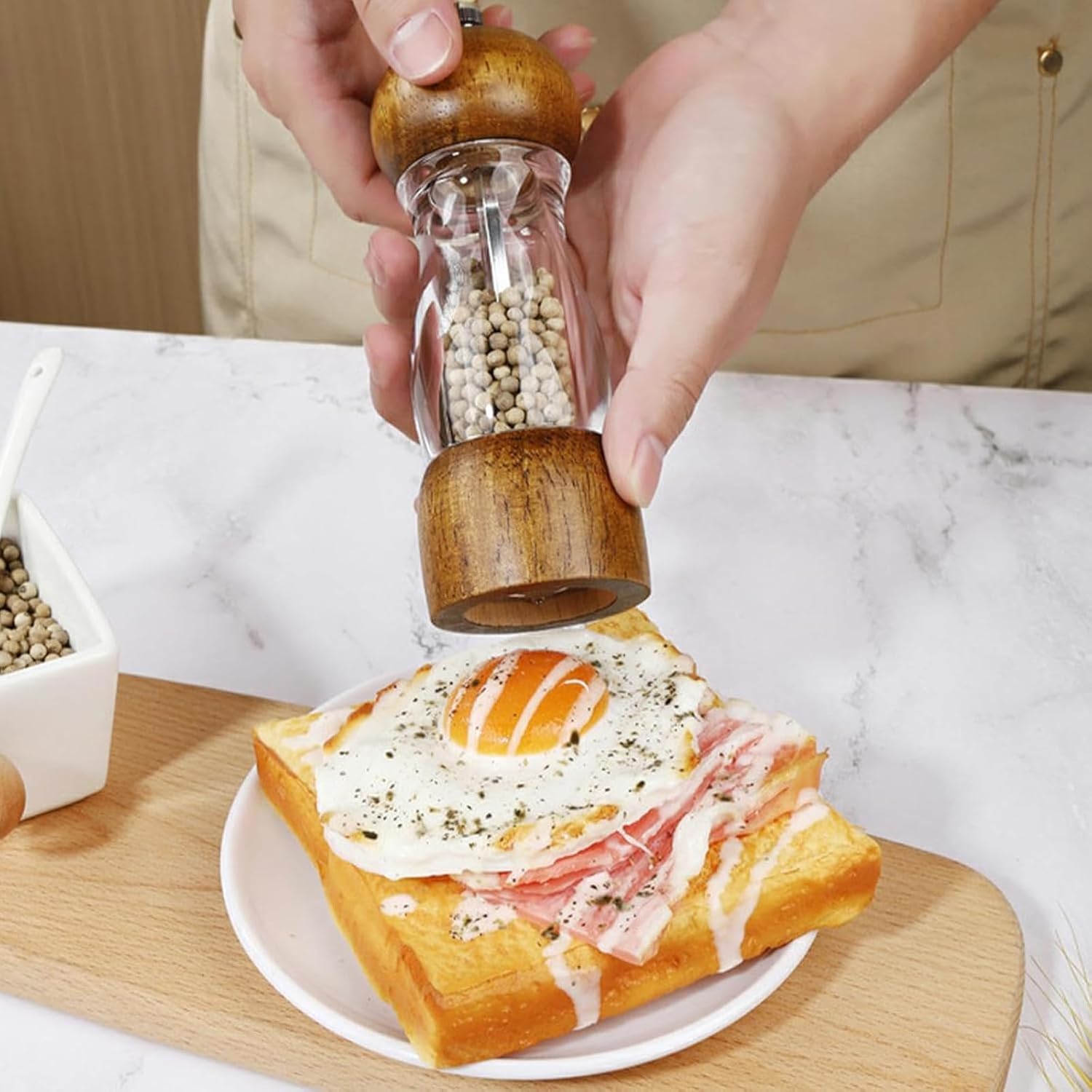 HONISOX Salt Pepper Grinder Set Wooden 6 Inch Adjustable Coarseness