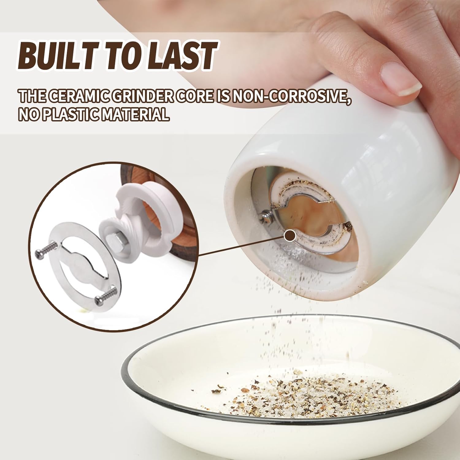 SHIKORI Wooden Salt and Pepper Mills Set with Adjustable Coarseness