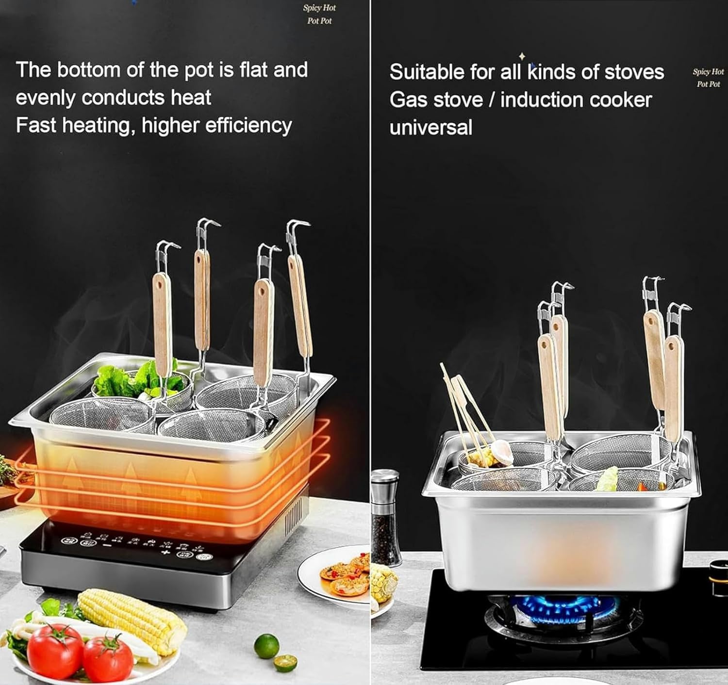 BINGWANG 6-Hole Pasta Cooker Insert Set for Home Kitchen Restaurant