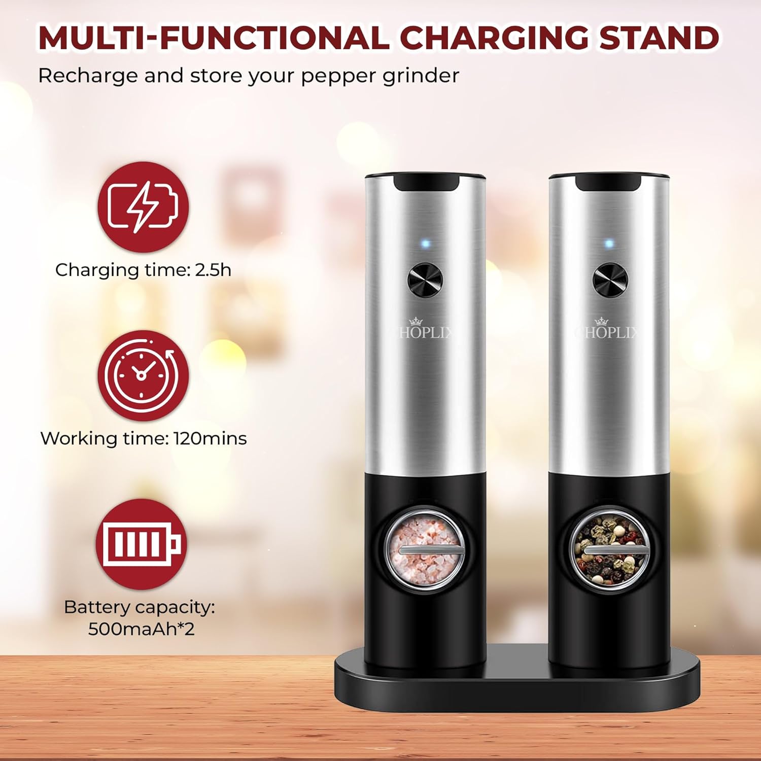 CHOPLIX USB Rechargeable Pepper Mill Set with LED Light
