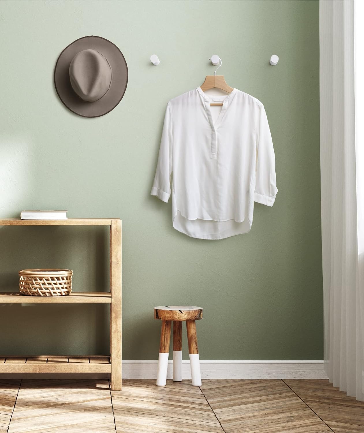 Wooden White Wall Hooks Pack of 4 Modern Farmhouse