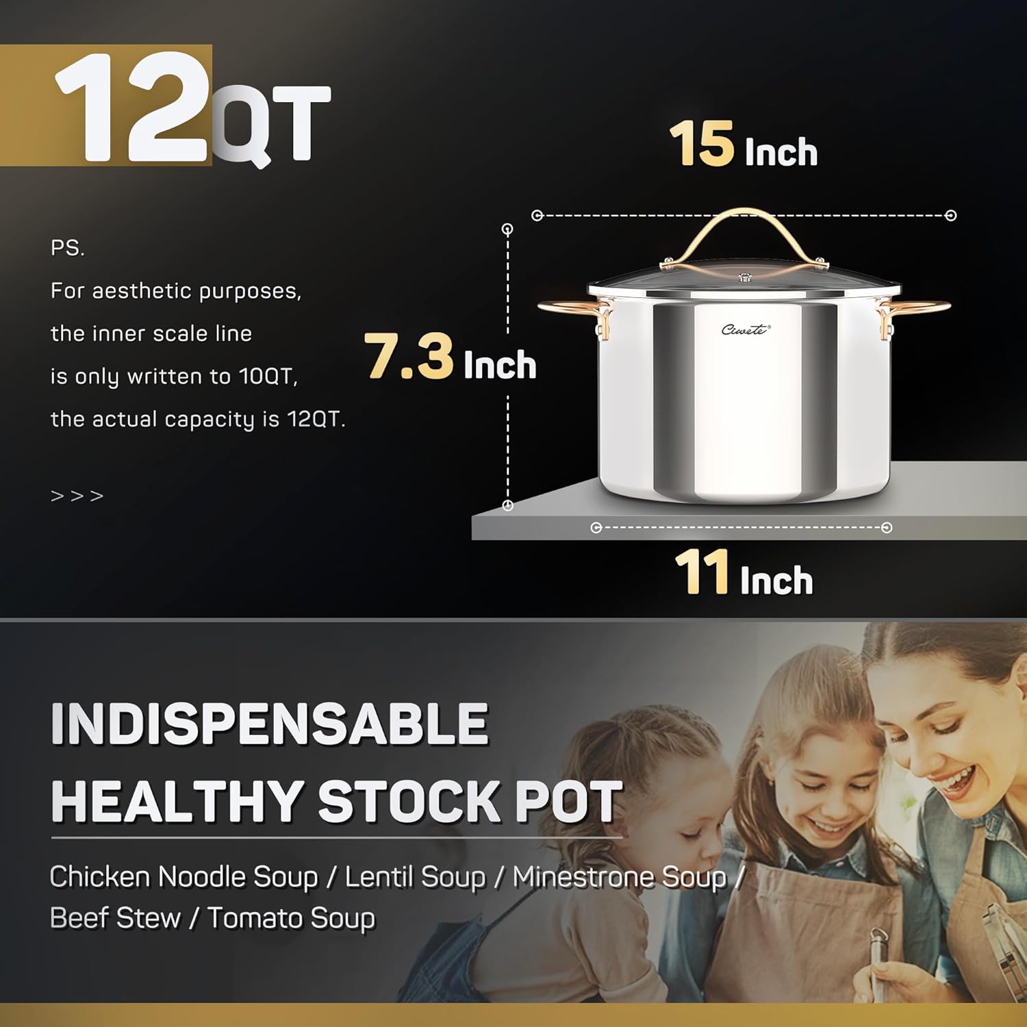 Ciwete 8 Quart 12 Quart Stock Pot Set