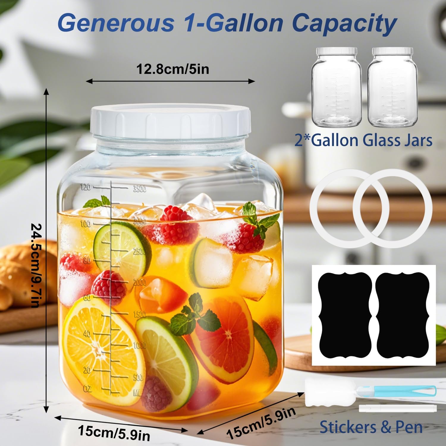Galssmagic 1 Gallon Glass Jar with Lids 2 Pack 1