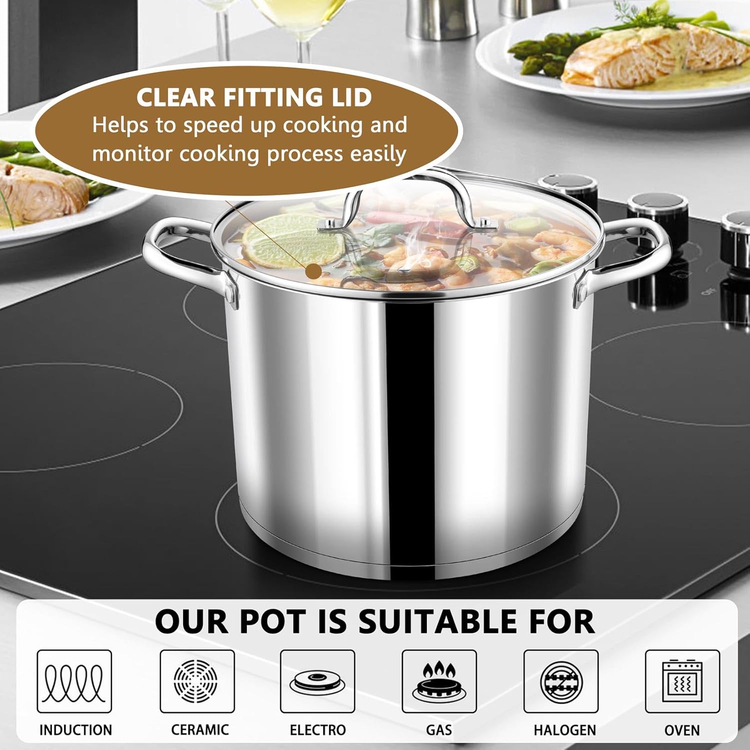 PP CHEF 10 Quart Stock Pot with Glass Lid