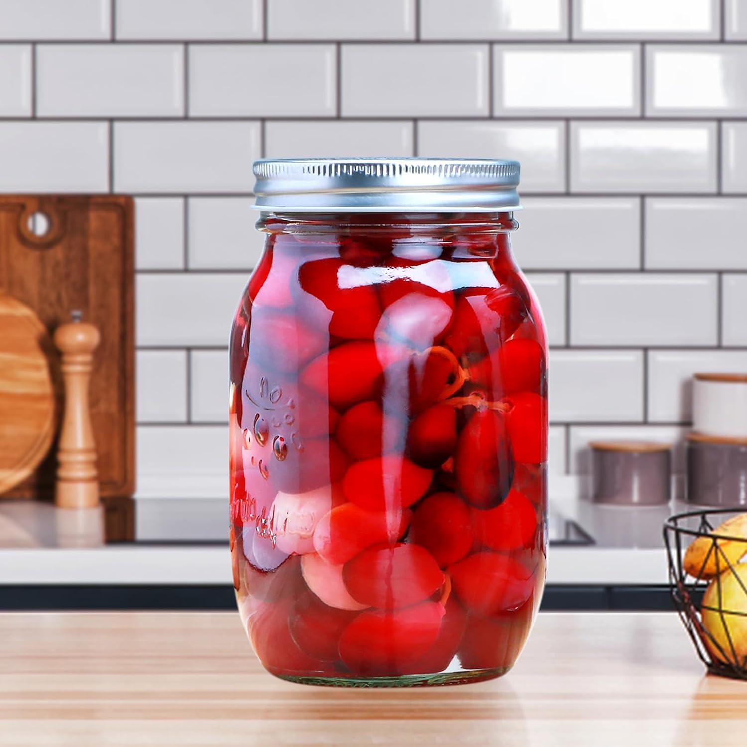 Flrolove 32 OZ Glass Jars 6 Pack with Airtight Lids