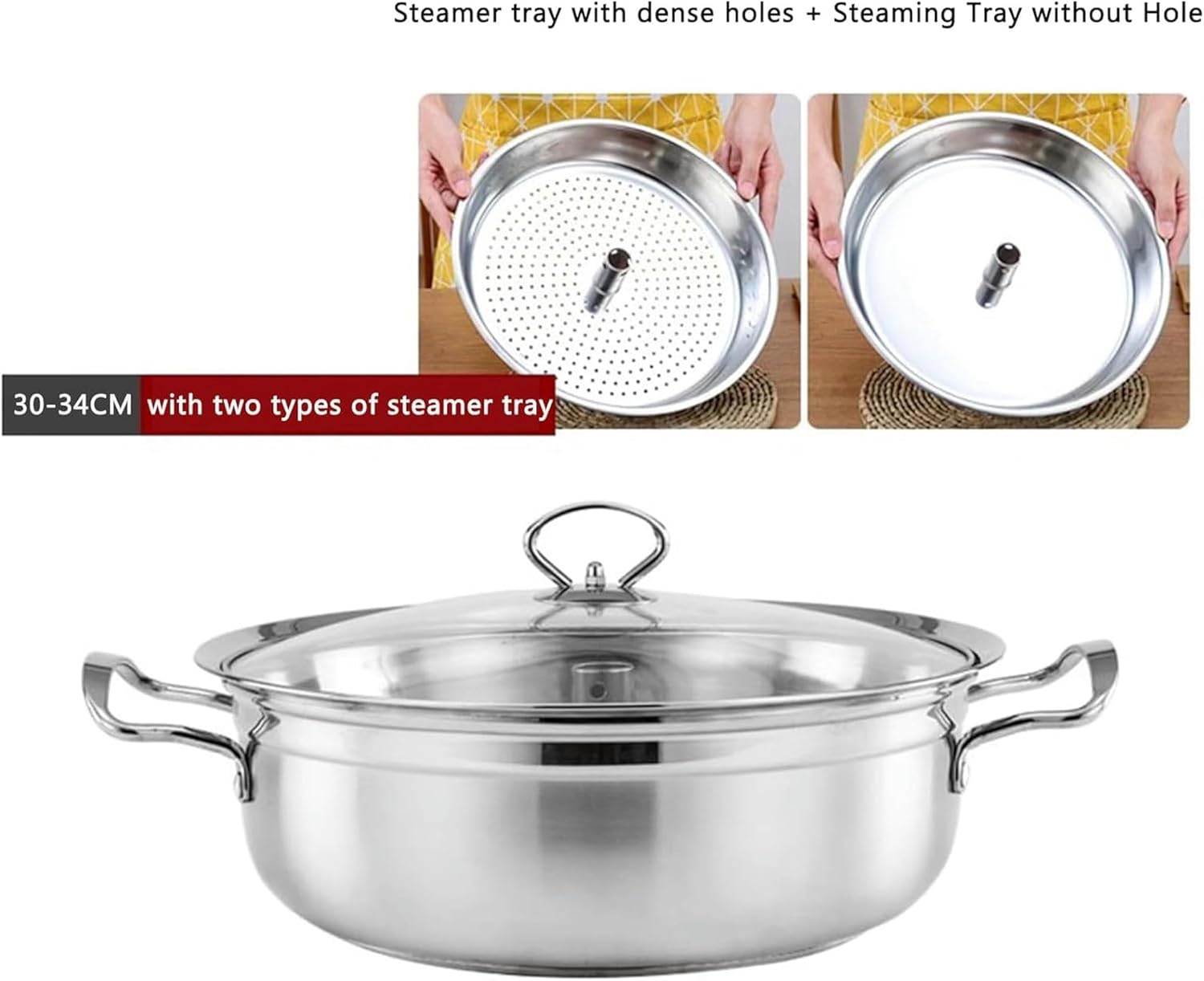 LGEOELIAS Stainless Steel Seafood Steamer Pot 30-34cm with Basket and Lid
