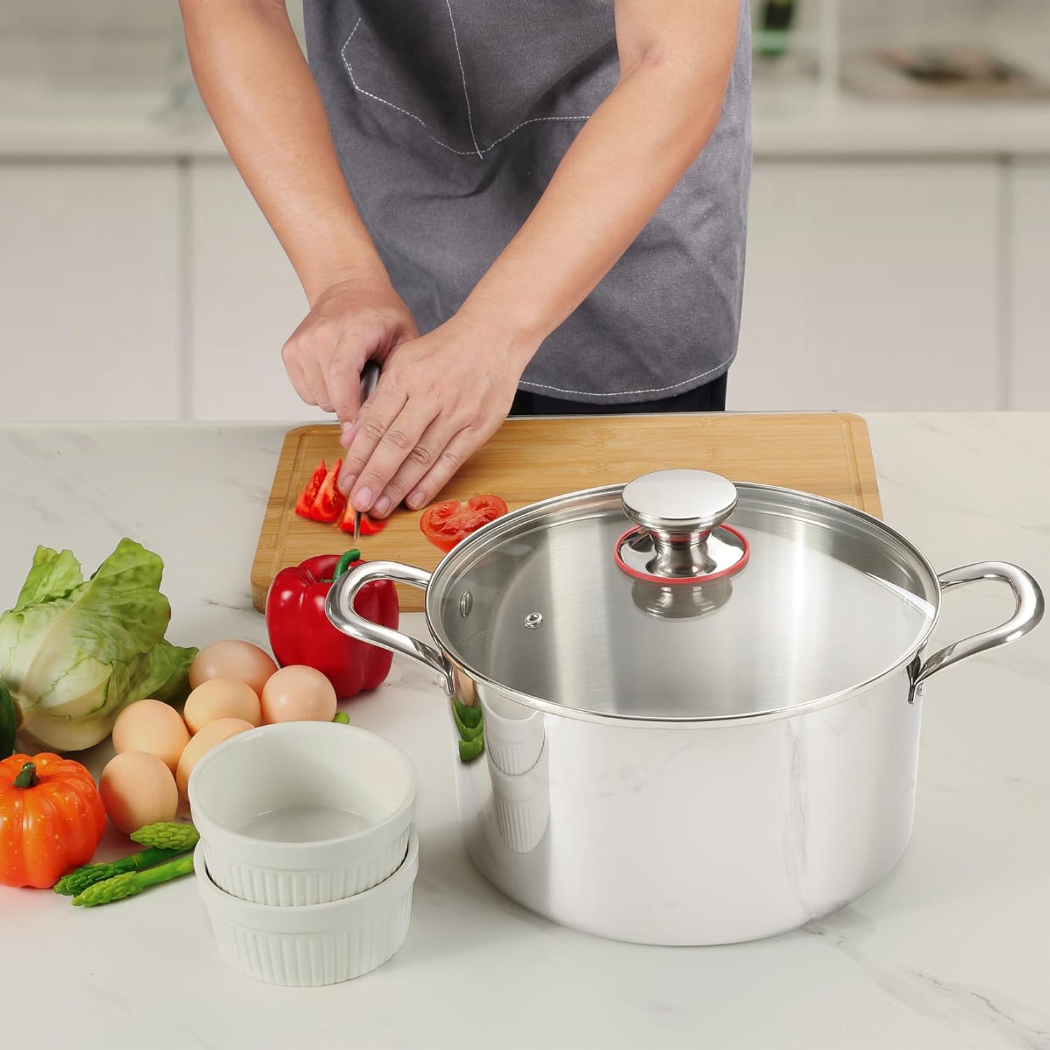 Onader 6 Quart Stockpot with Lid and Tri-Ply Induction Base