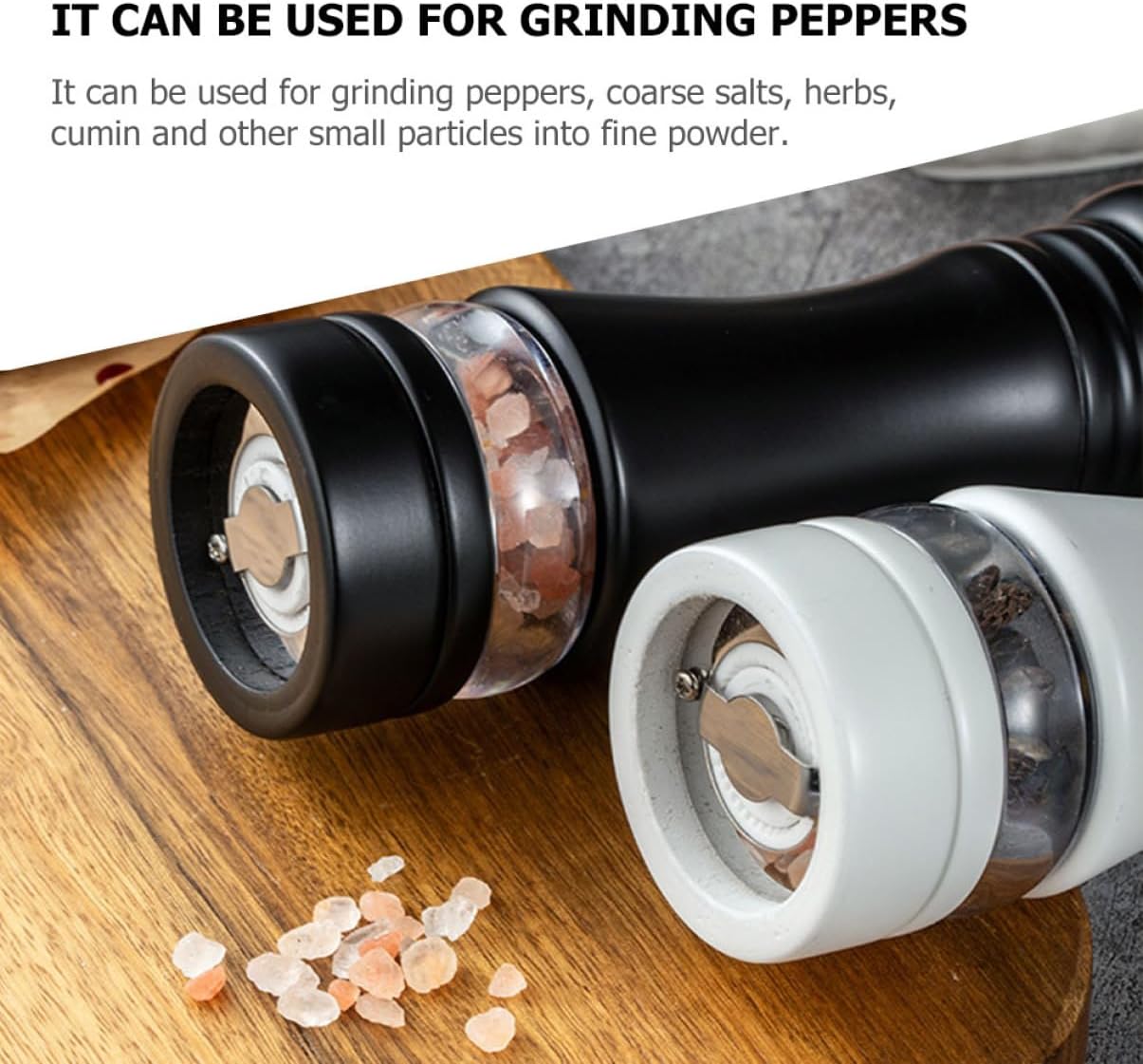 SHOWERORO Refillable Pepper Mill with Wood Handle