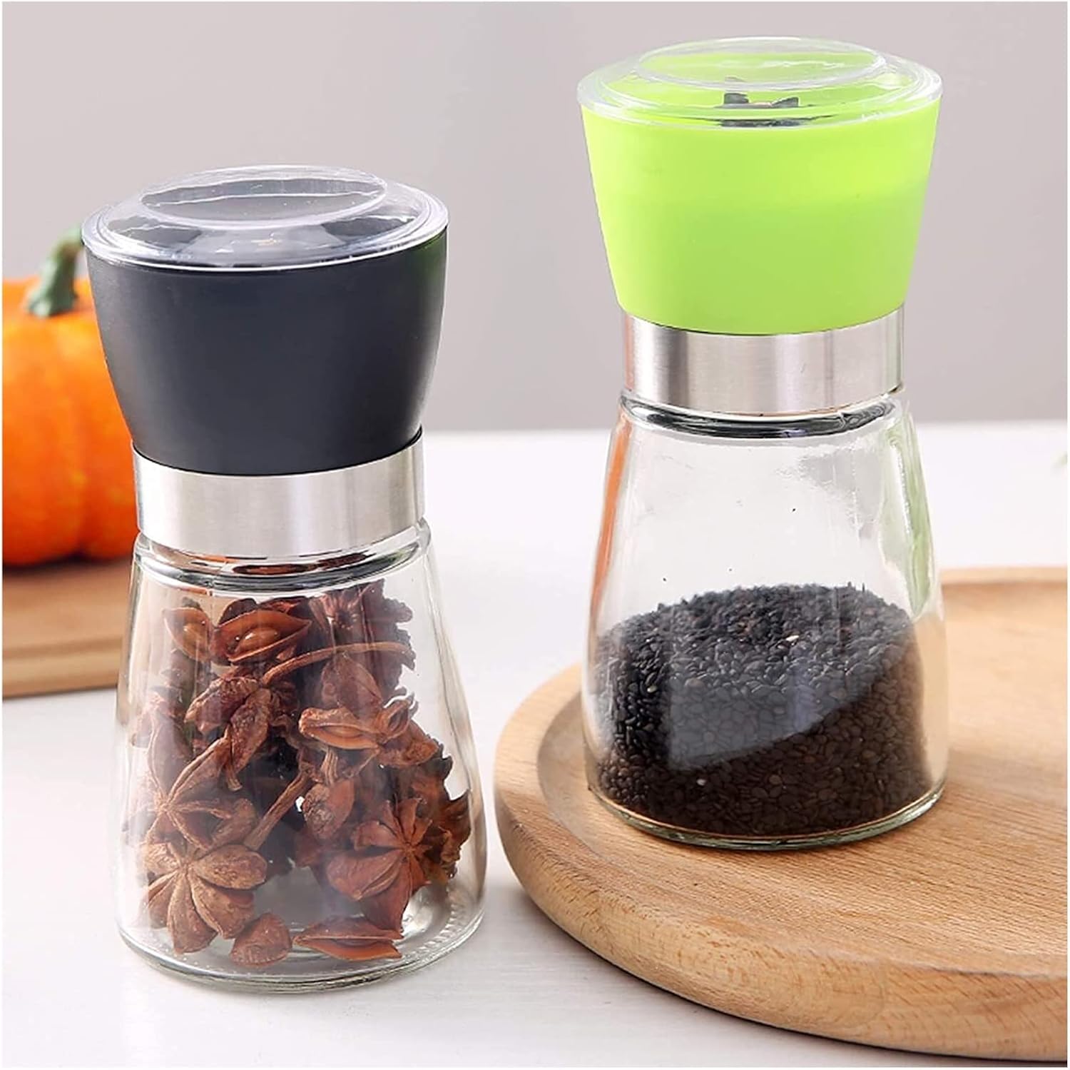 LEIXIUSM Refillable Pepper Mill 2pcs Black