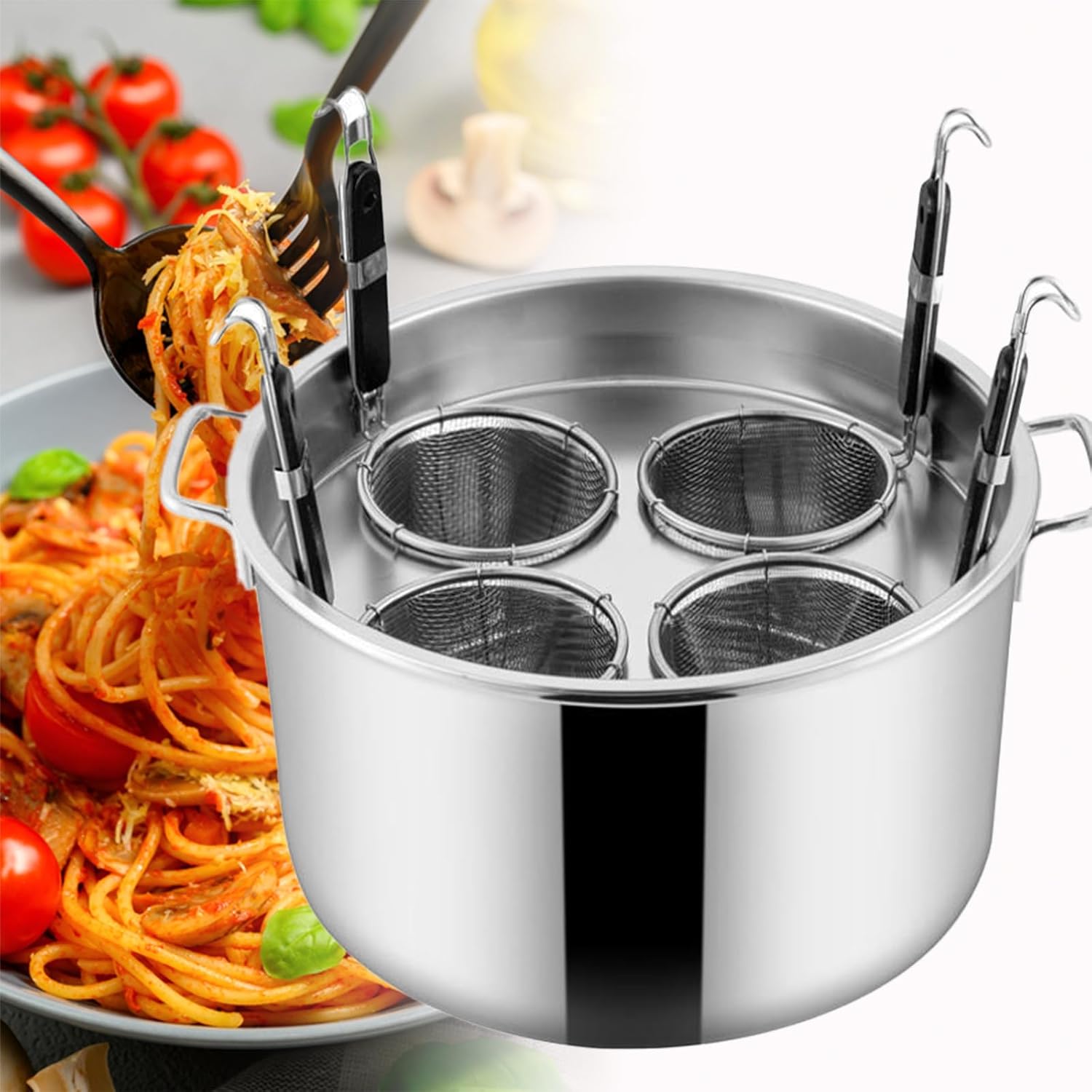 Stainless Steel Pasta Cooker Insert Set with Lid and Divider