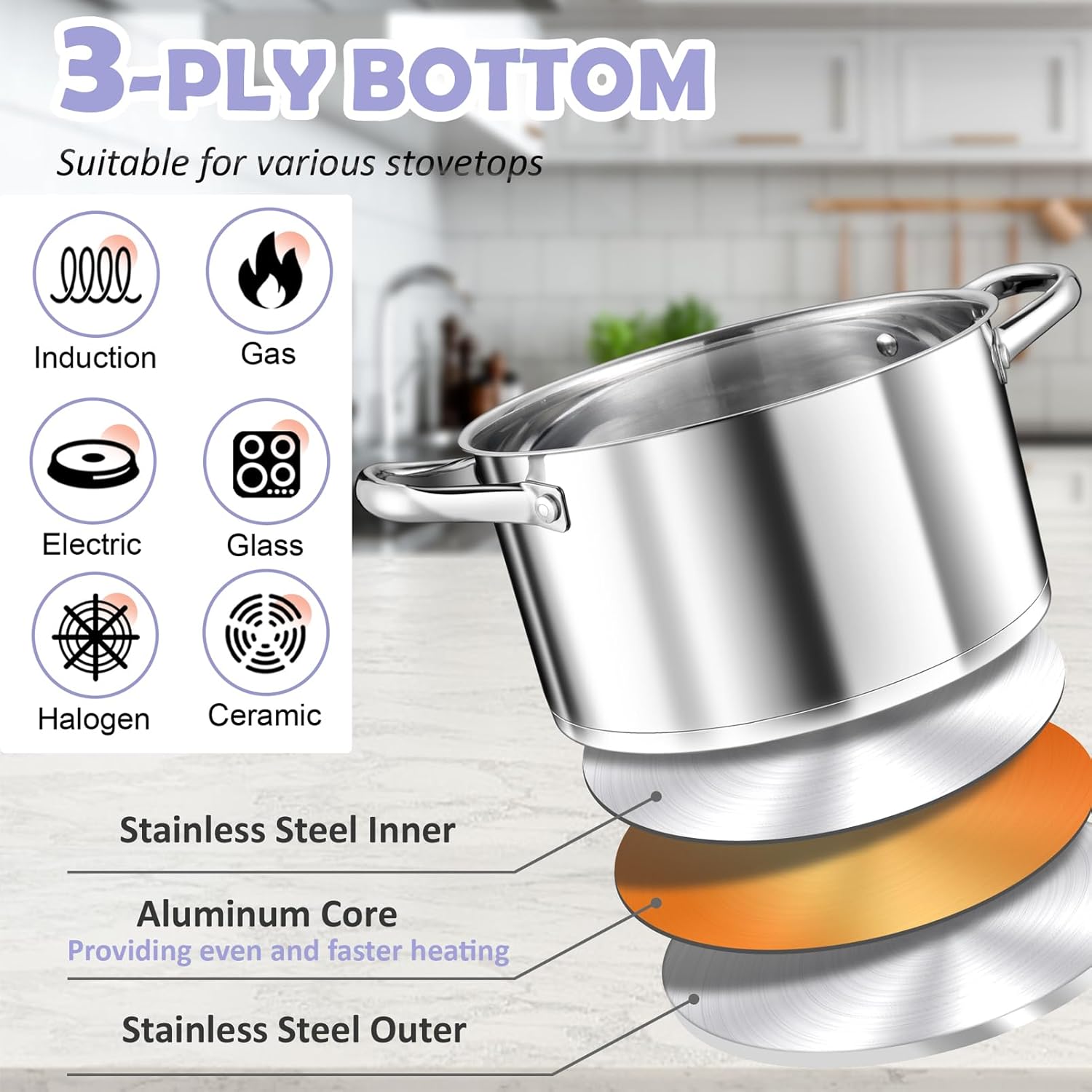 TeamFar 8QT Stock Pot with Lid and Double Handles
