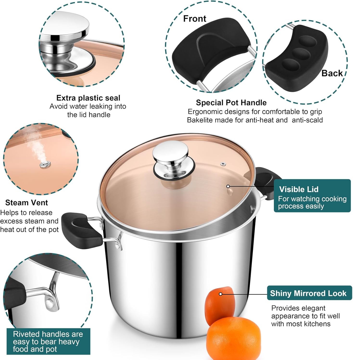 10 Quart 3-Ply Stainless Steel Stock Pot with Lid