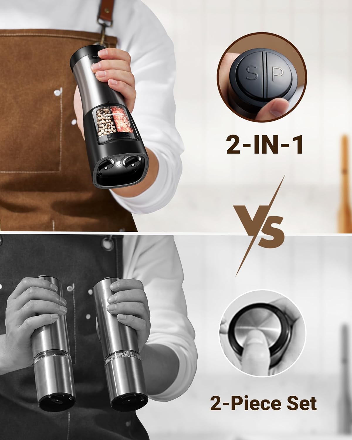 Sangcon 2 in 1 Electric Salt Pepper Grinder Set Shakers 1