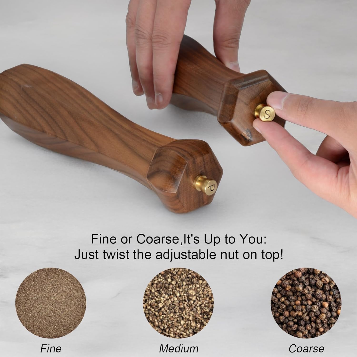 UNIOVC Wooden Salt and Pepper Grinder Set with Adjustable Coarseness