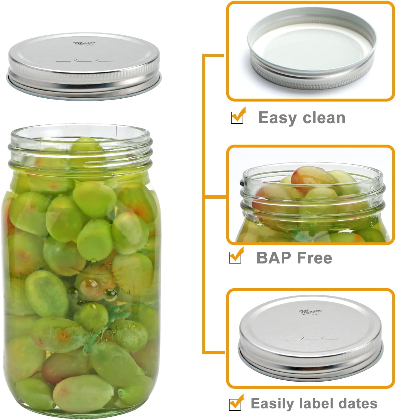 Flrolove 32 OZ Glass Jars 6 Pack with Airtight Lids