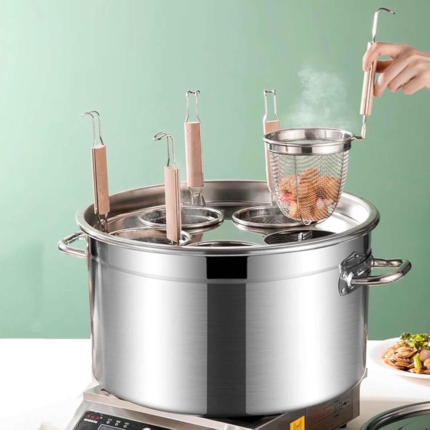 DAOUXIAOSP 5 Hole Pasta Cooker Set with Strainer Basket