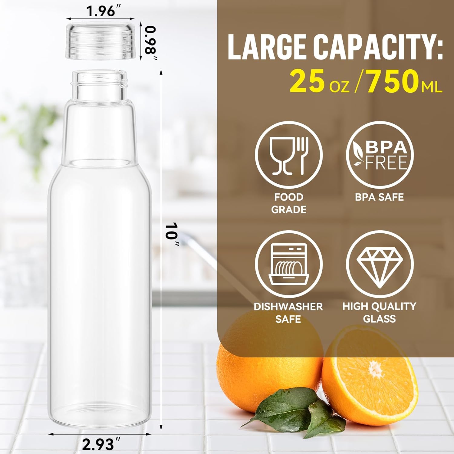 25oz Borosilicate Glass Bottles with Lids 2 Pack