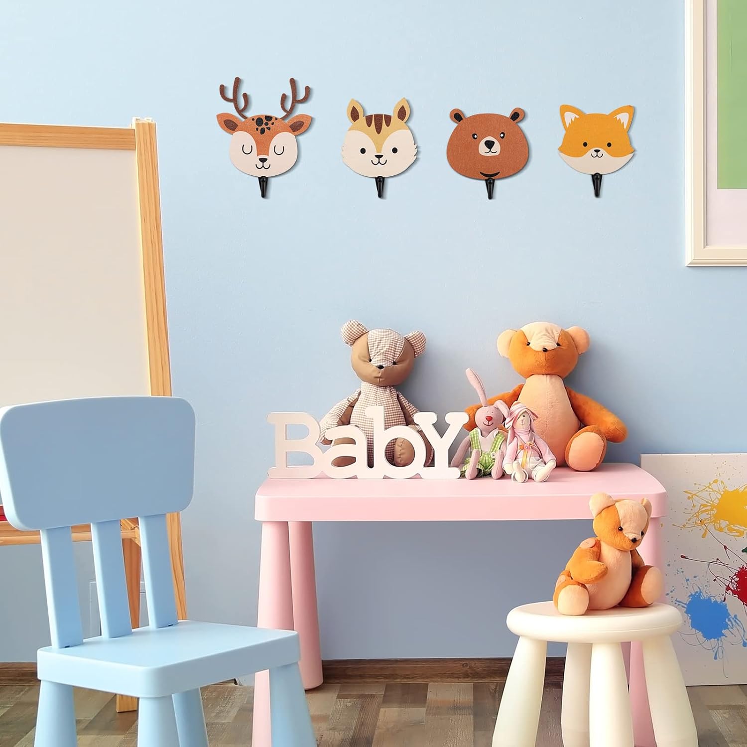 Tatuo 4 Pcs Kids Wall Hooks Wooden Safari Animal Decor
