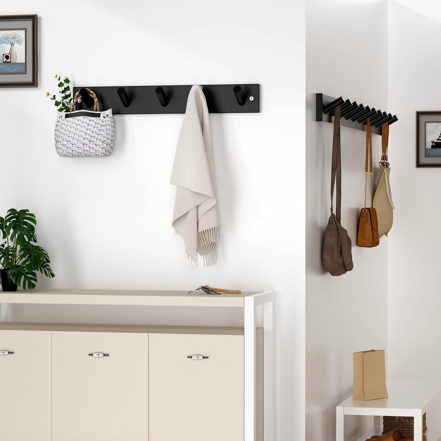SKOLOO Black 5 Peg Bamboo Wall Hook Coat Rack