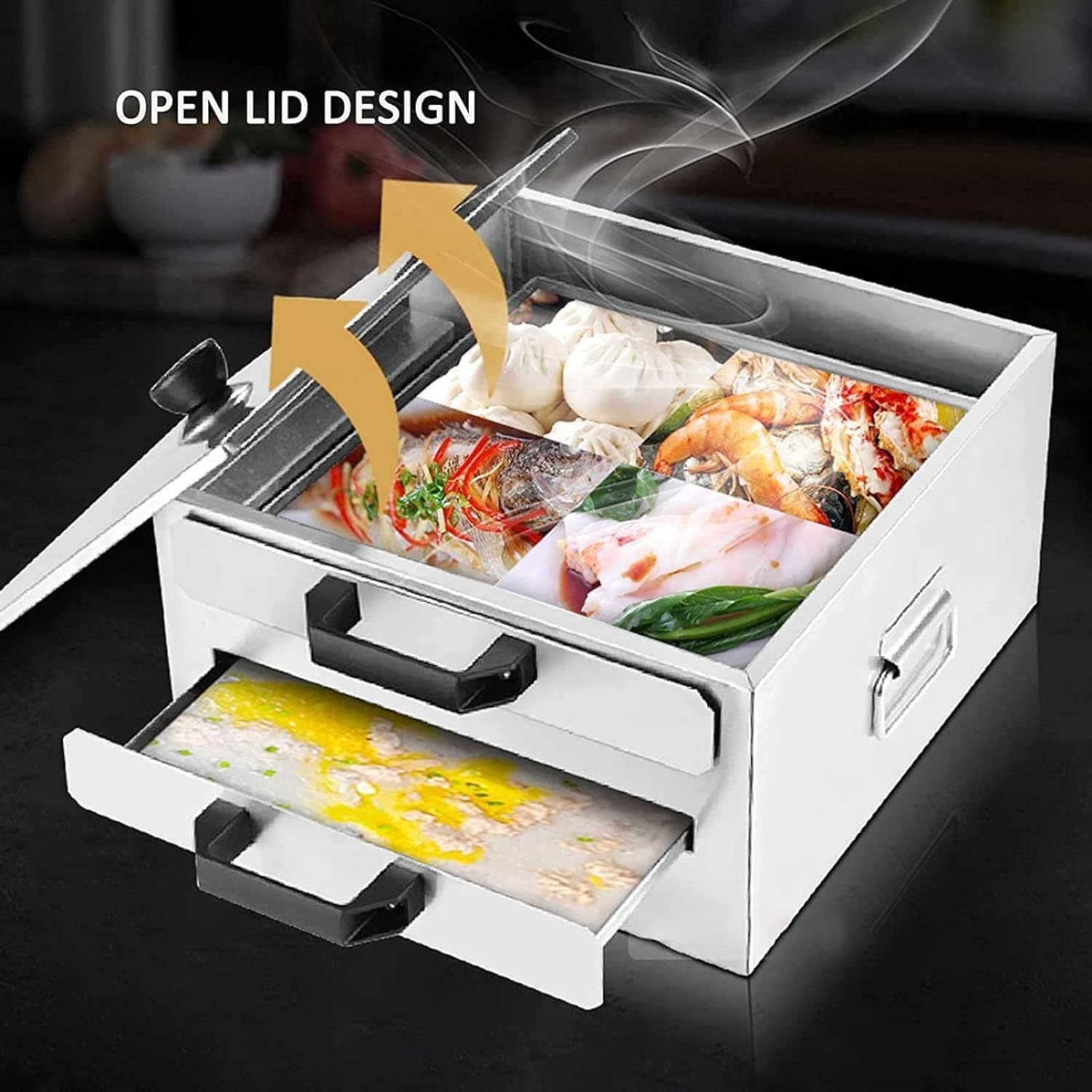 BINGWANG Stainless Steel Pasta Pot Steamer with 1 Tray and 2 Solid Trays