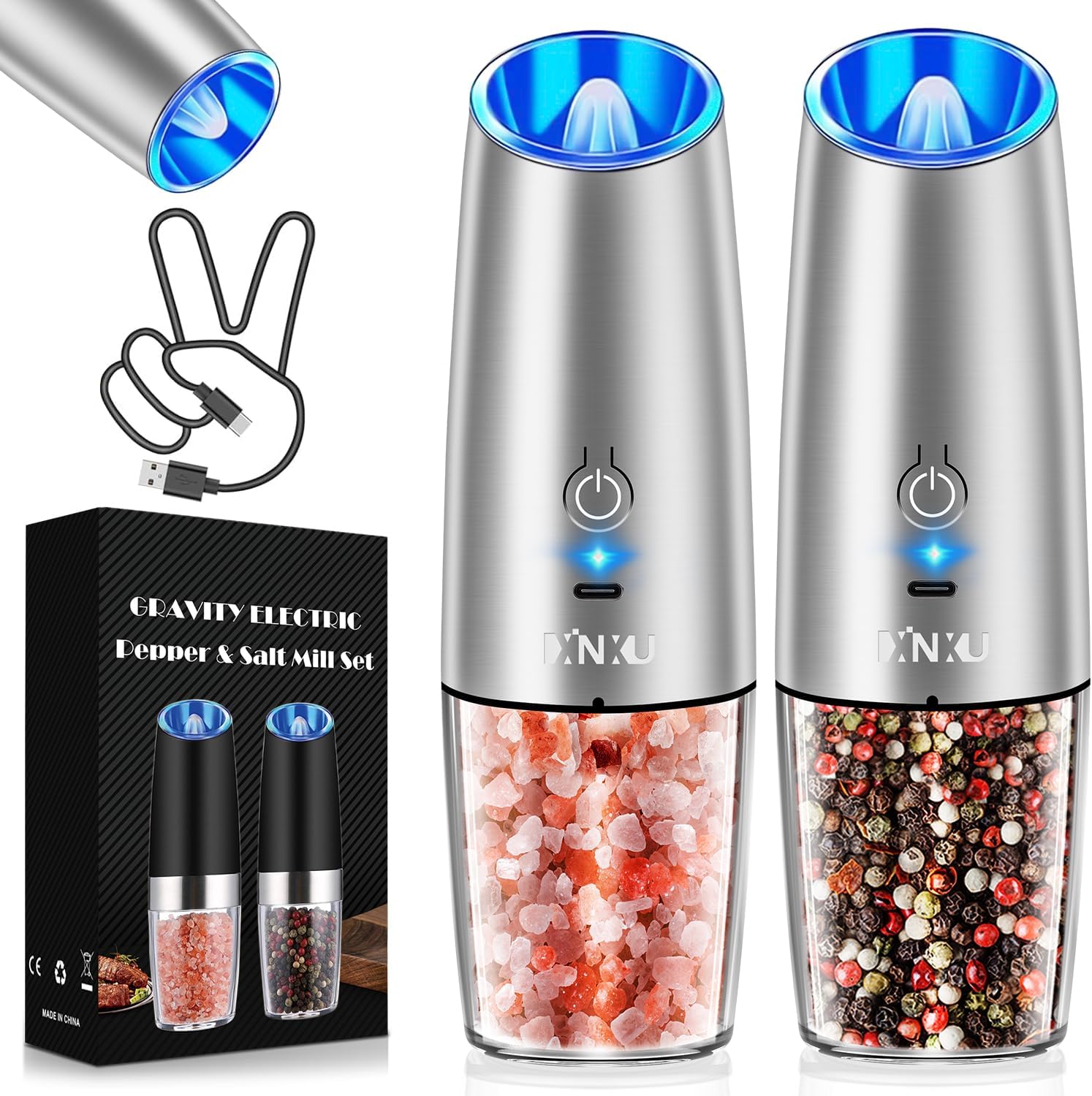 XinXu USB Rechargeable Salt Pepper Grinder Set