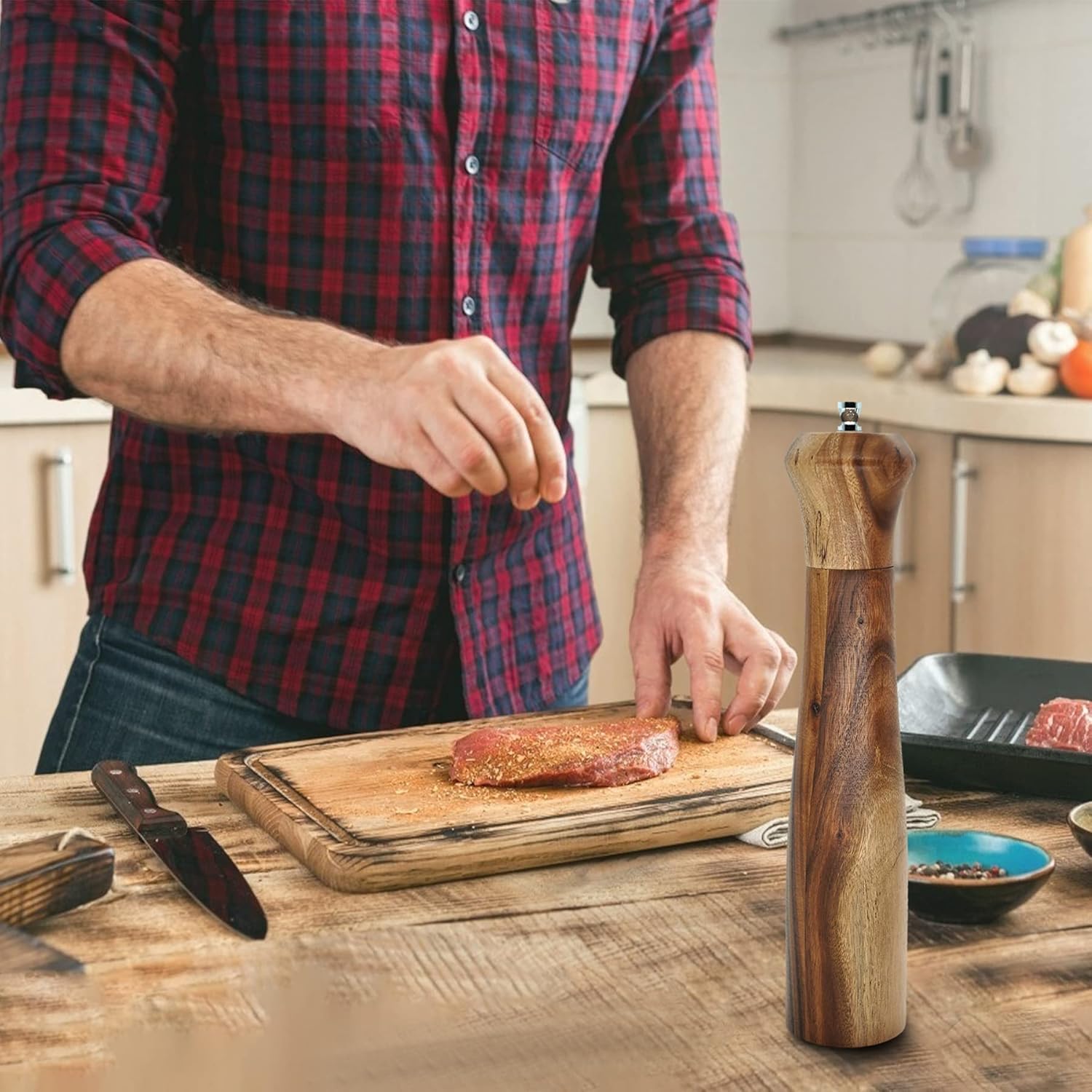 Zewellcuis Wood Salt Pepper Mill Set 2PCS