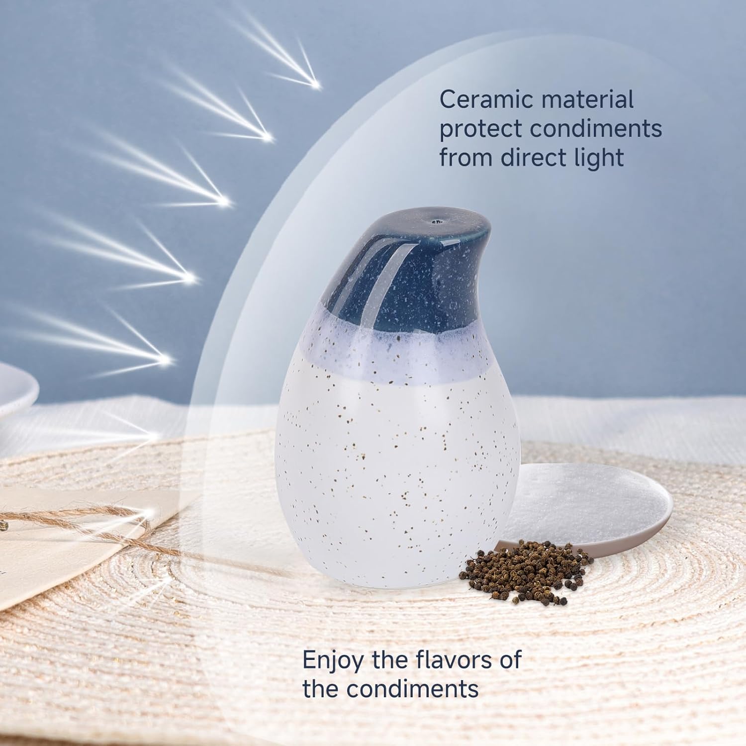 KERMANDO Ceramic Salt Pepper Shaker Set - 2 Pack Blue White