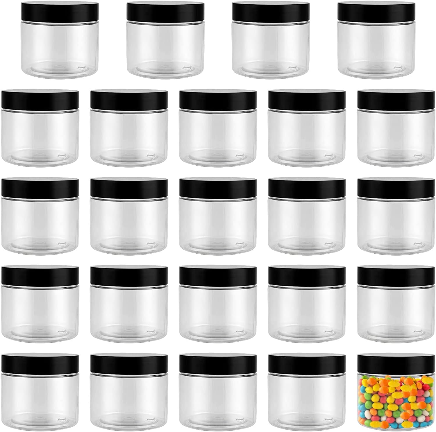 HOIGON 24 Pack Clear Plastic Jars with Lids for Storage
