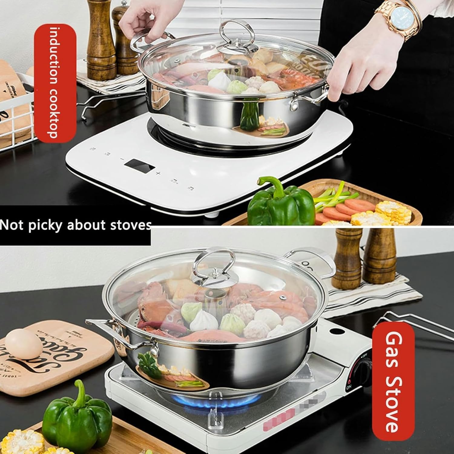 LGEOELIAS Stainless Steel Seafood Steamer Pot 30-34cm with Basket and Lid